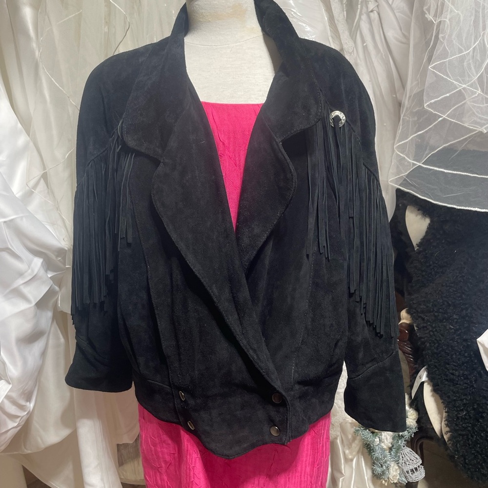 Black suede fringe jacket